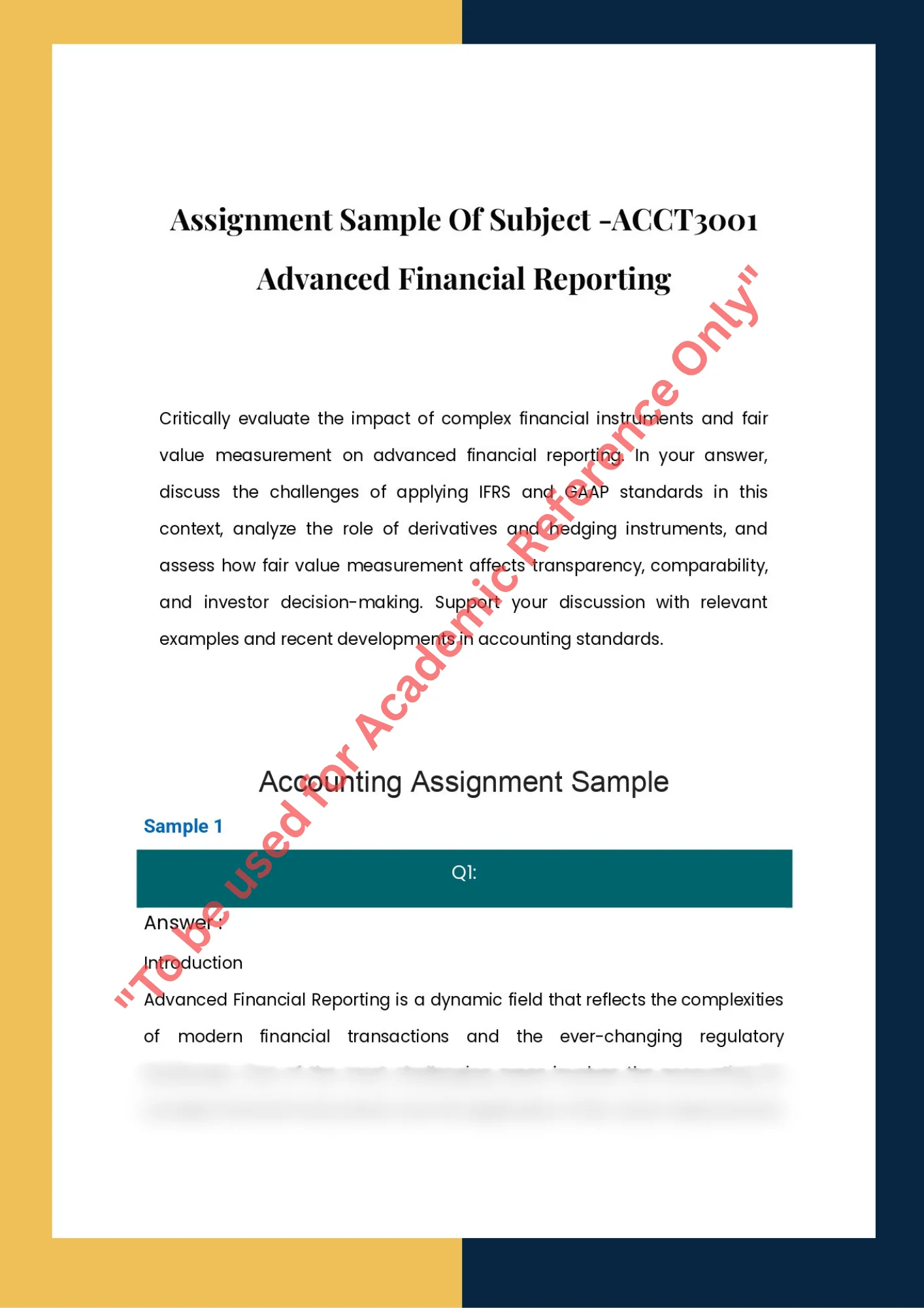 Assignment Sample Of Subject -ACCT3001 Advanced Financial Reporting 0